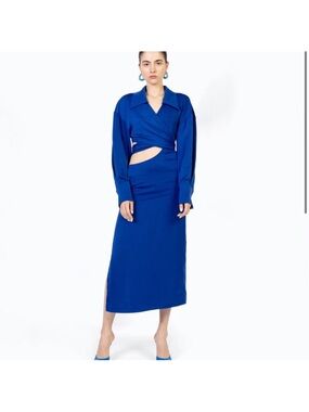 Ronny Kobo Collection Cobalt Blue Cutout Wrap Midi Dress